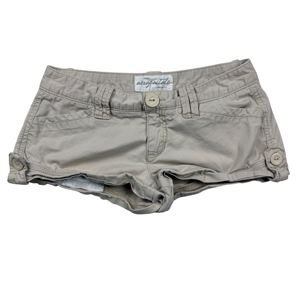 VTG Y2K Aeropostale Khaki Micro Shorts 3/4 Ultra Low Rise Tan Utility Cargo